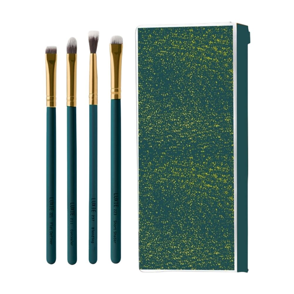 Green Gold Vegan Makeup Brush 4 Piece Luxie Cosmetics Enchanted Travel Brush Set